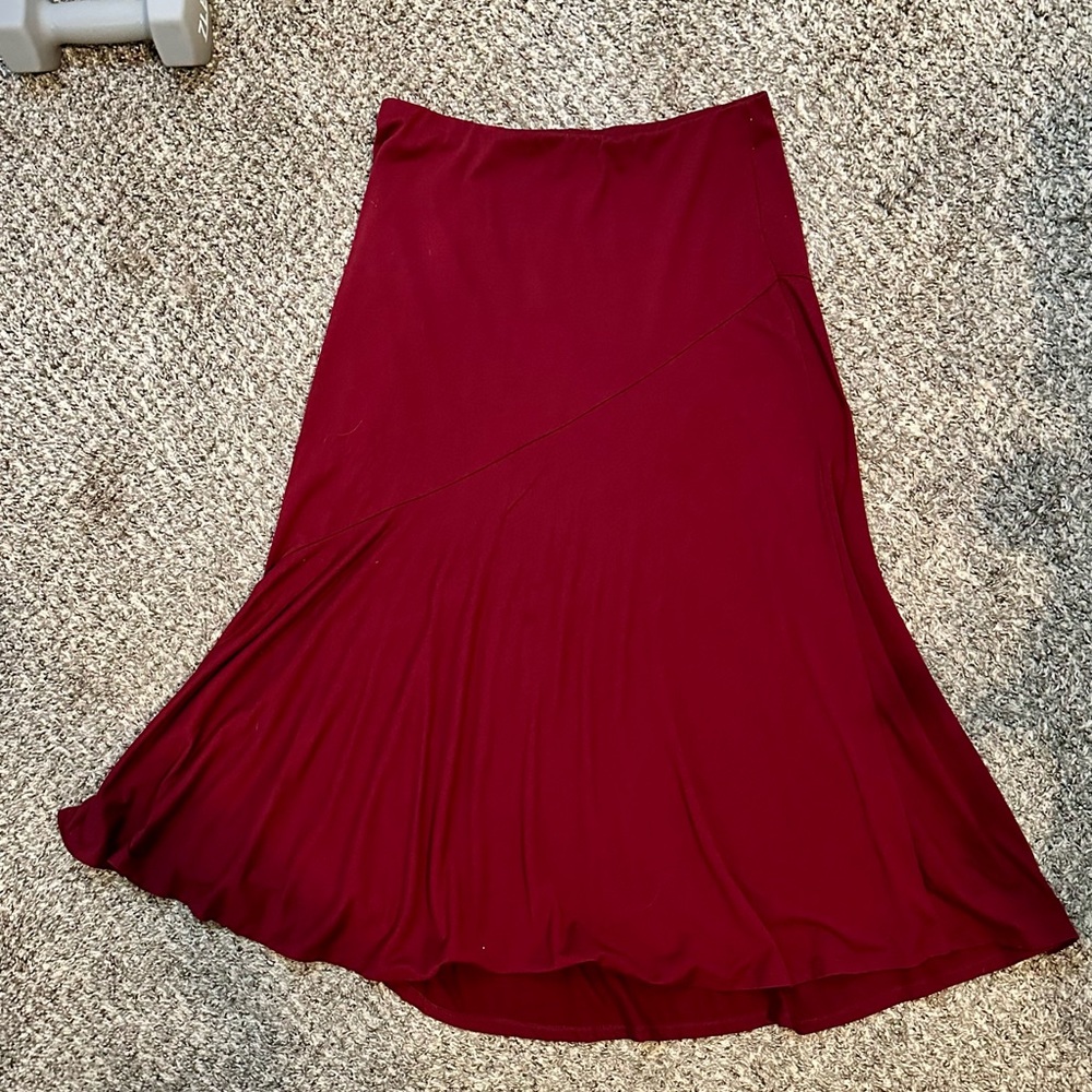 Burgundy Skirt with Asymmetrical Seam Detail